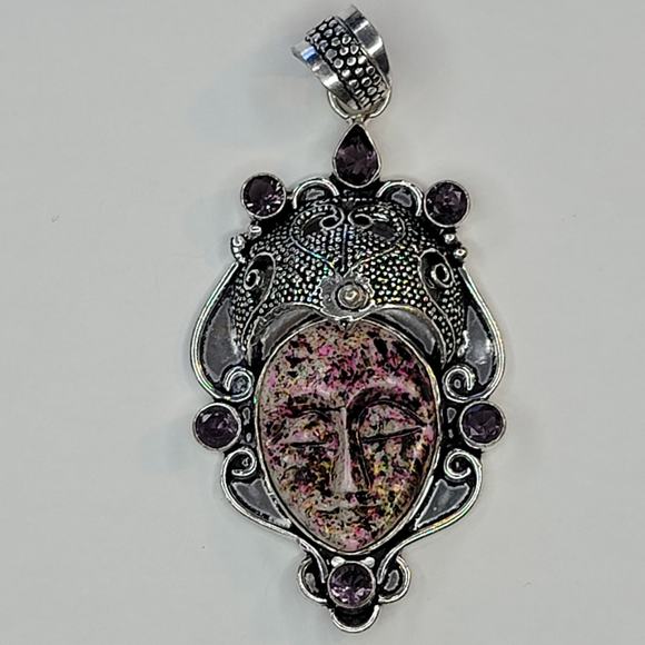 Sterling Silver Pendant with Multicolor Stone Face and Amethyst Accents - Picture 1 of 12